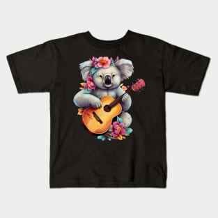 Floral Cute Koala Playing Guitar Kids T-Shirt